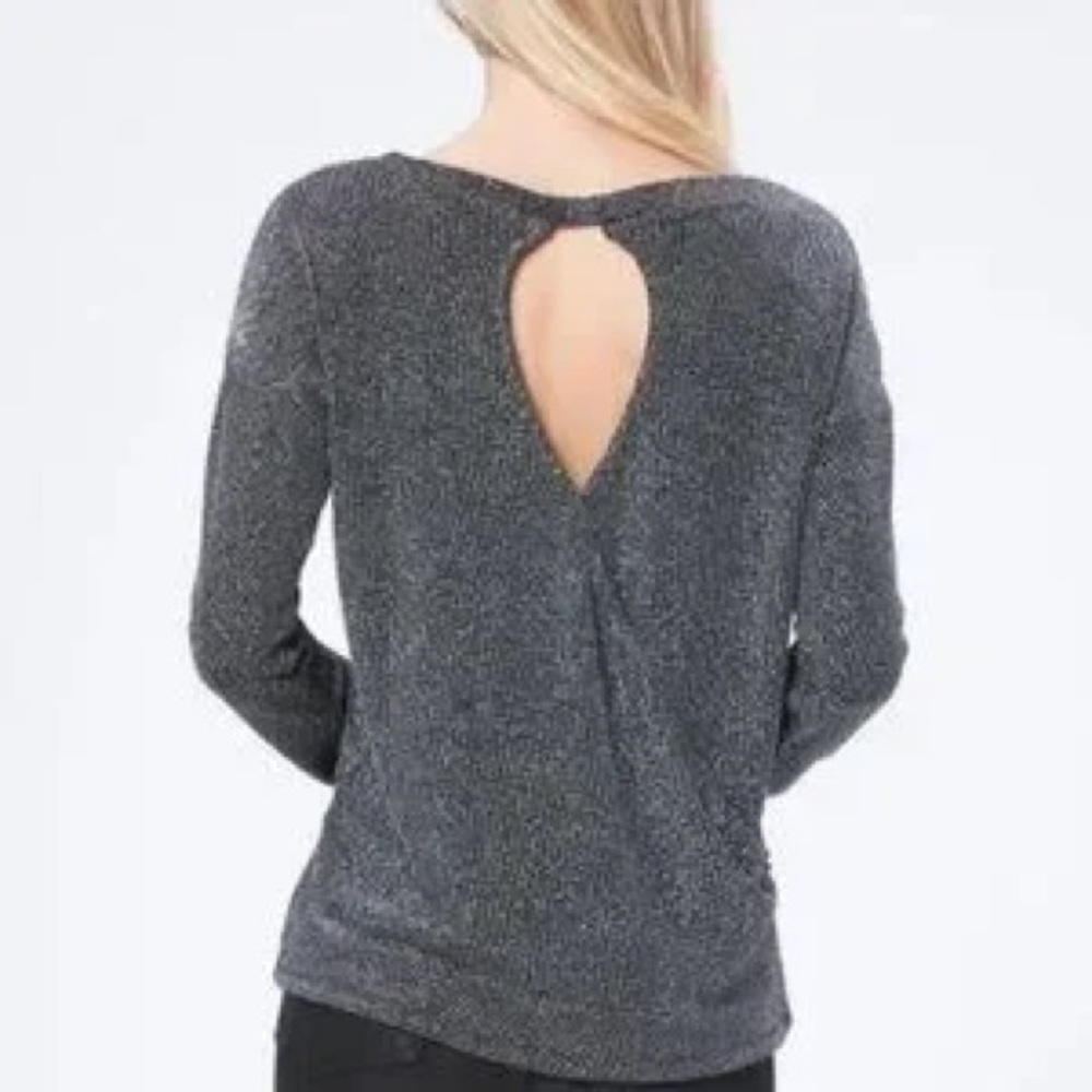 PAIGE Celeste Black Metallic Shimmer Keyhole Back Long Sleeve Blouse Women’s S - Picture 3 of 9
